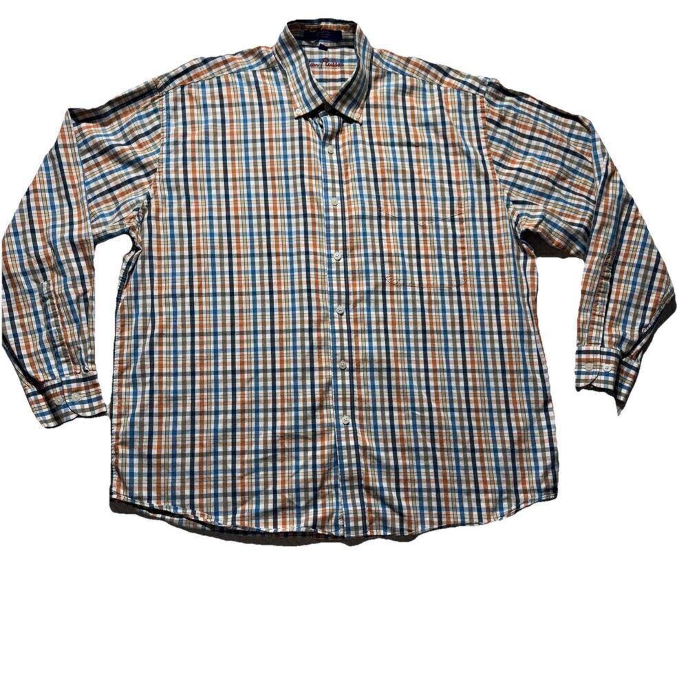 Alan Flusser Men’s XL Plaid Button Shirt LS Classic Dad Casual Colorful Preppy